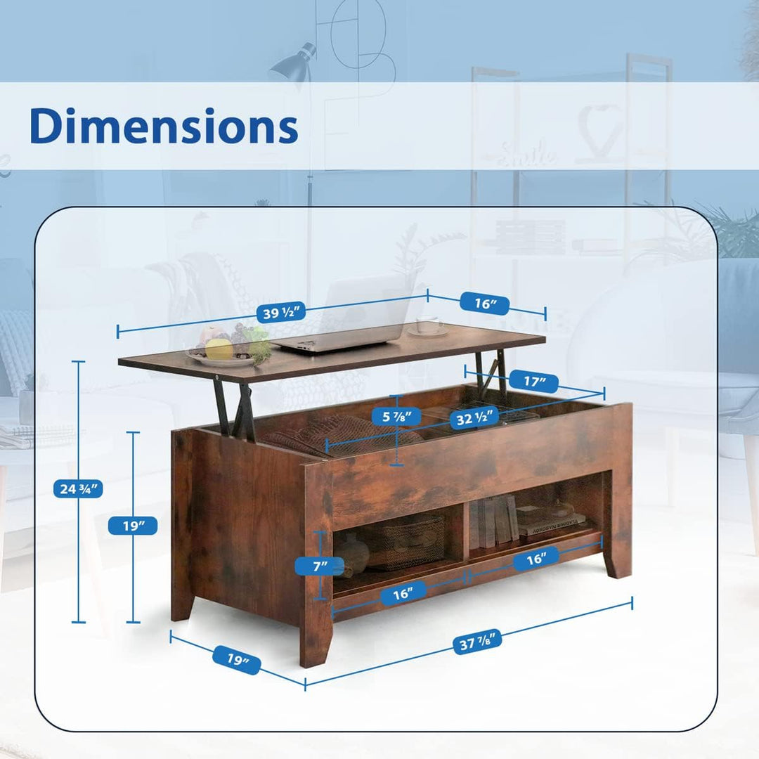 Modern Lift Top Coffee Table with Hidden Compartment, Rustic Brown