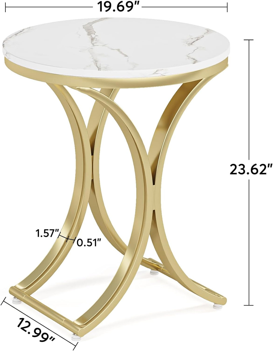 Small Round Sofa Side Table, Marble White Gold