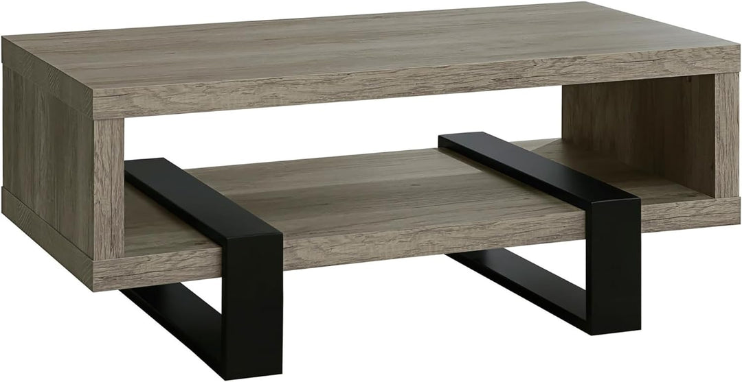 Rustic Rectangular Coffee Table, Industrial Wooden & Metal, 47.25"-grey&black