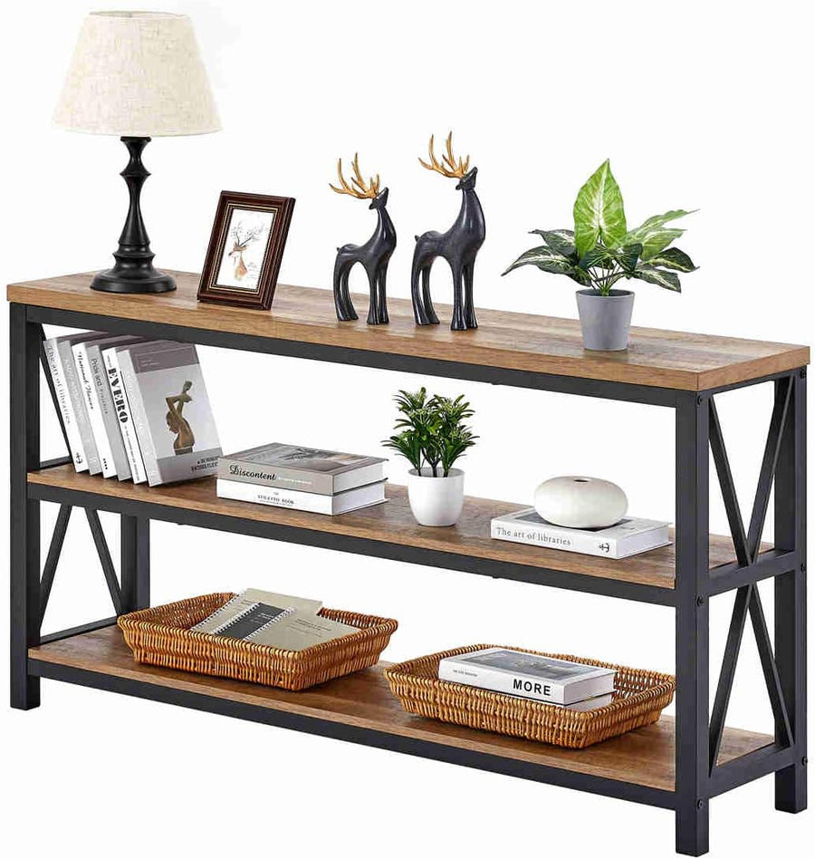 Industrial Console Table, Rustic Oak