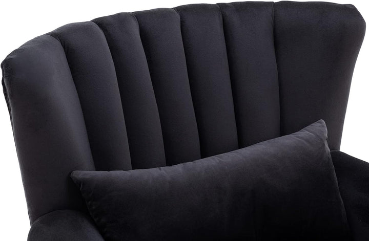 Black Velvet Wingback Chair with Pillow