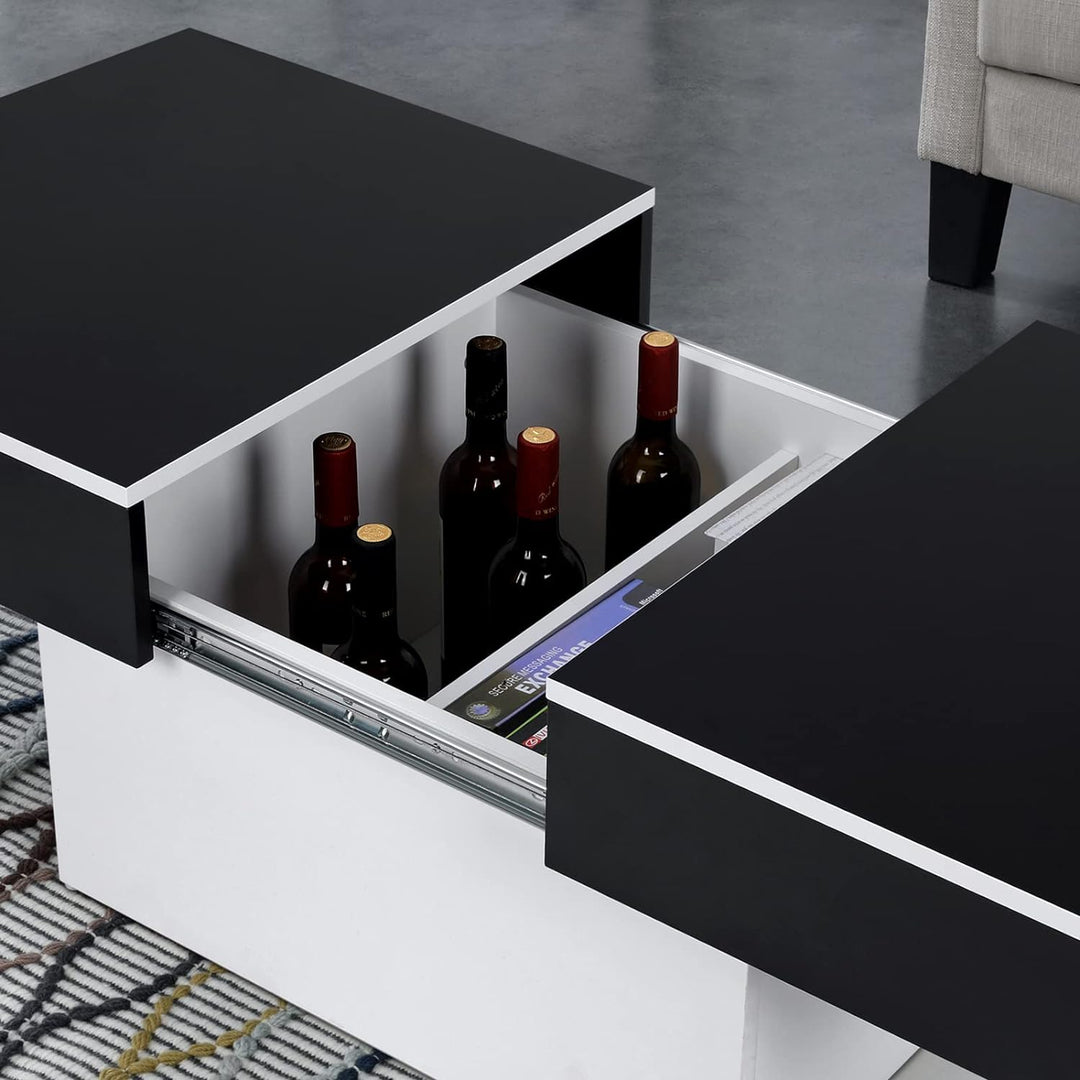 Modern Extendable Coffee Table w/ Storage, High Gloss Black