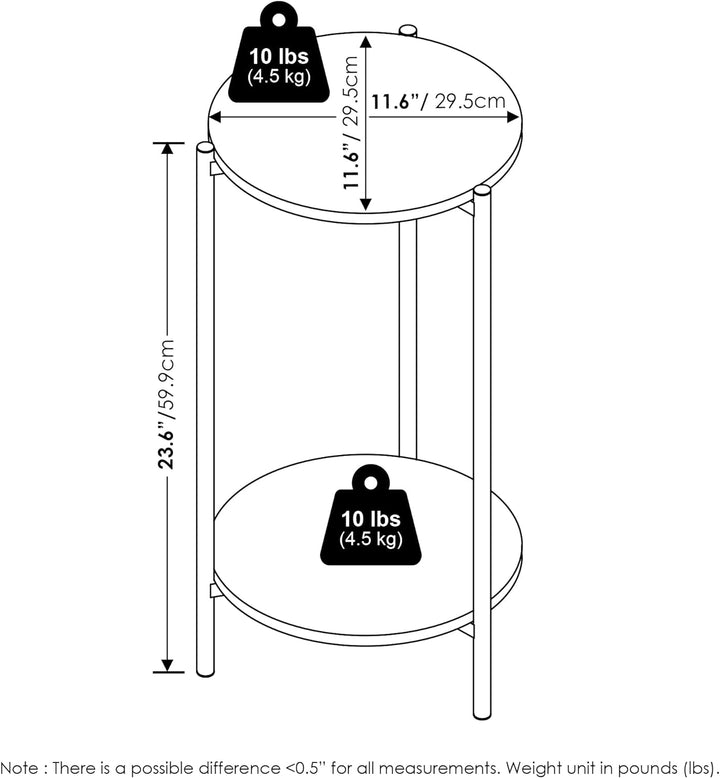 Furinno Besi 2-Tier Modern Round Side End Table, Marble White