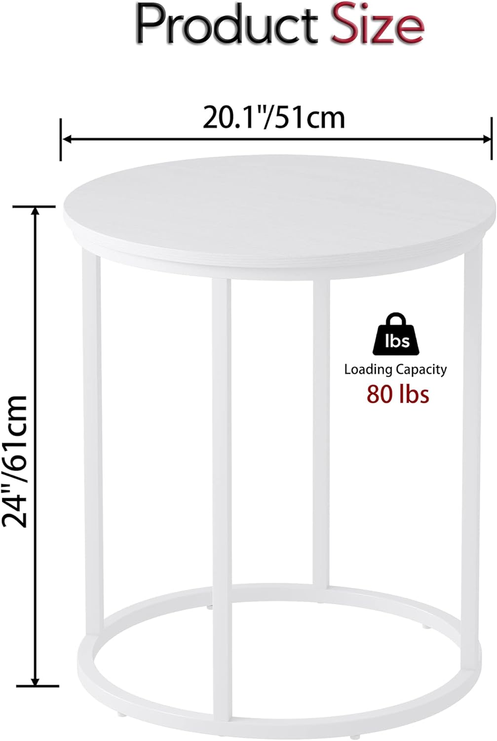 Round End Table, 20" Accent Small Side Table