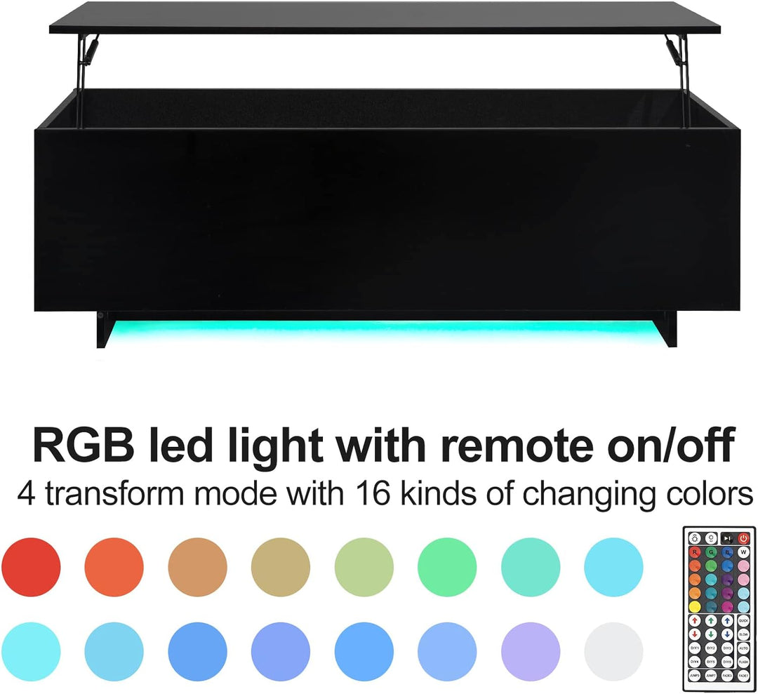 High Gloss Lift Top Coffee Table with LED Lighting, Black