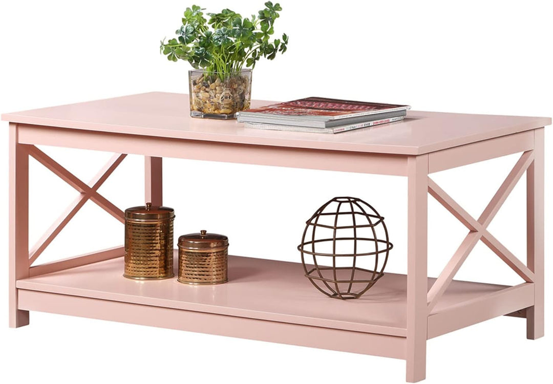 Convenience Concepts Oxford Coffee Table with Shelf, Blush Pink