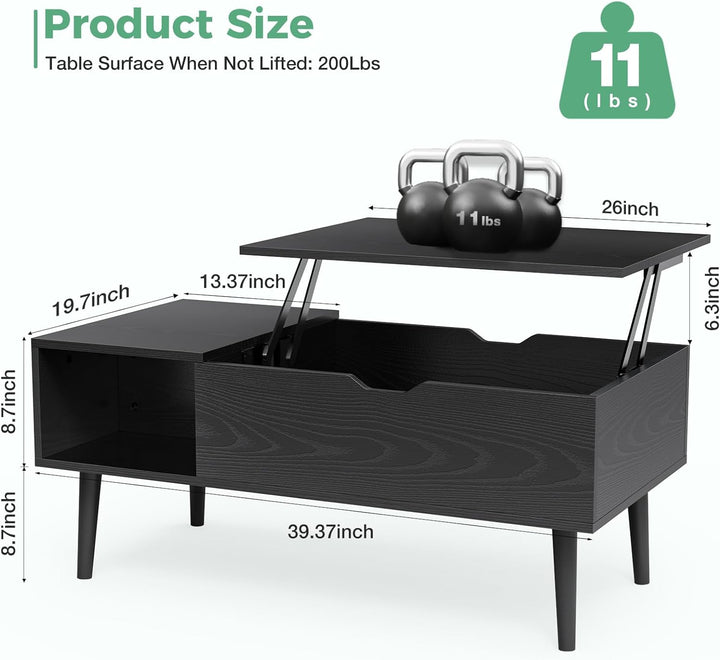 Lift Top Coffee Tables with Hidden Storage, Wooden Center Tables, Black