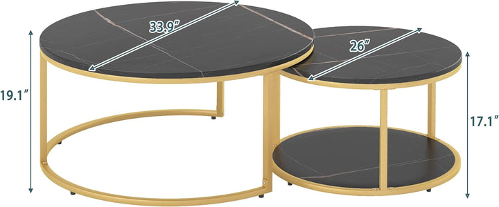 Elegant Modern Round Coffee Table Set, Black