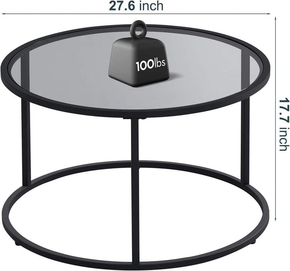 Round Coffee Table Glass Center Table Gray Black