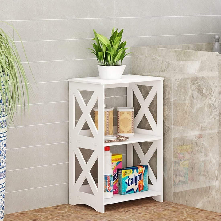 3-Tier End Table White Compact Nightstand Shelf