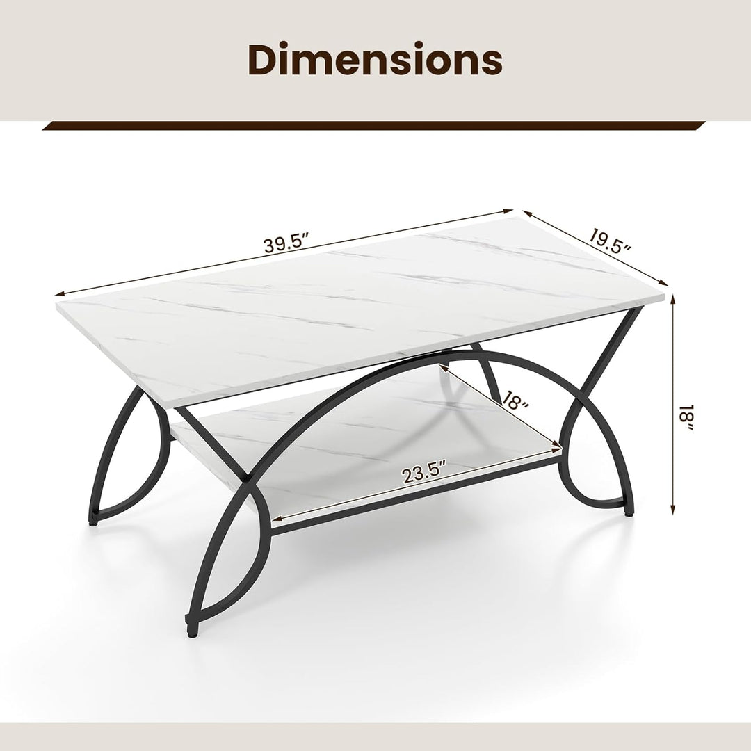 Modern Rectangular Coffee Table with Storage Shelf, White & Black