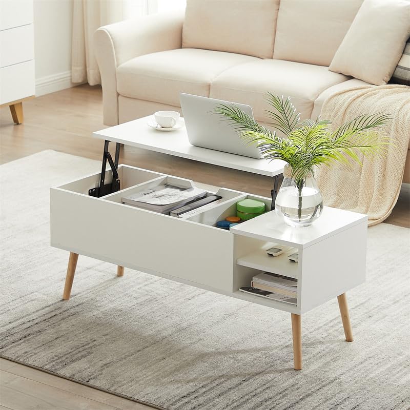 Versatile Coffee Table with Hidden Storage, Wooden Accent Table, White