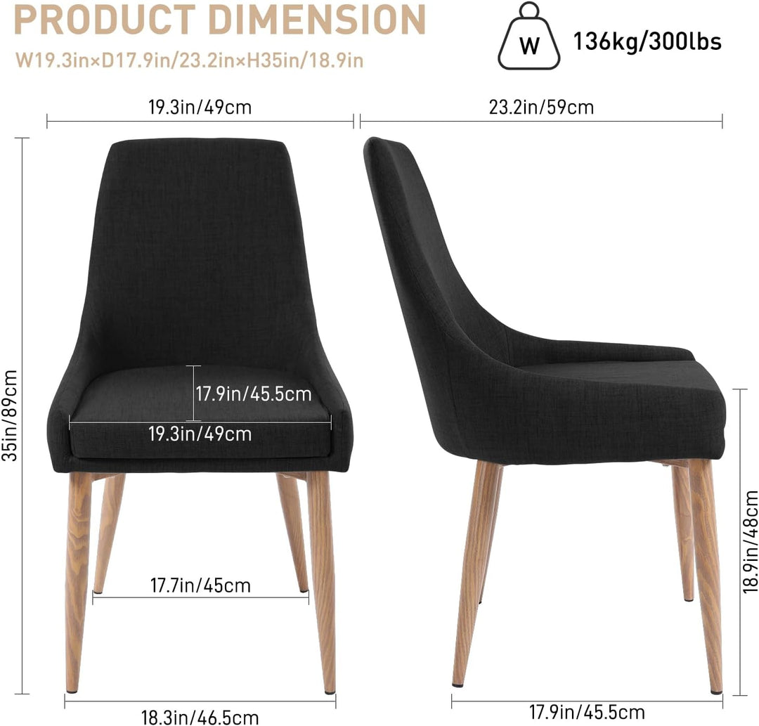 Black Linen Dining Chairs Set of 2