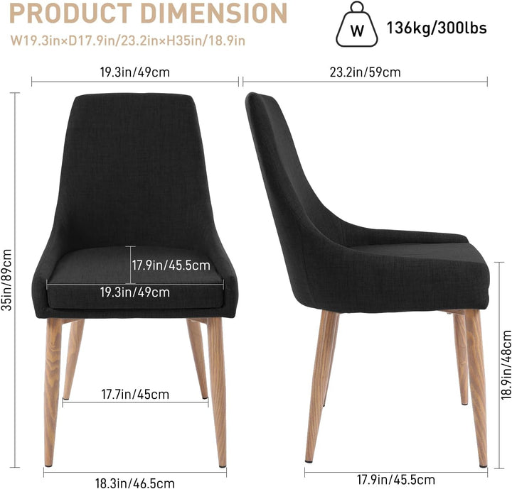 Black Linen Dining Chairs Set of 2