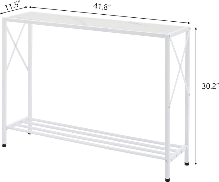 Console Table, 2-Tier Industrial Entryway, White