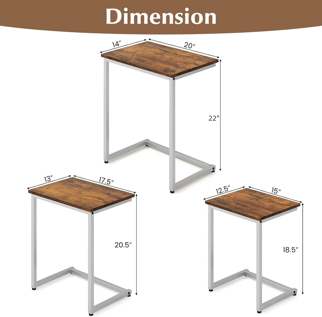 Giantex Nesting Coffee Table Set, Farmhouse Accent Tables, Rustic Brown