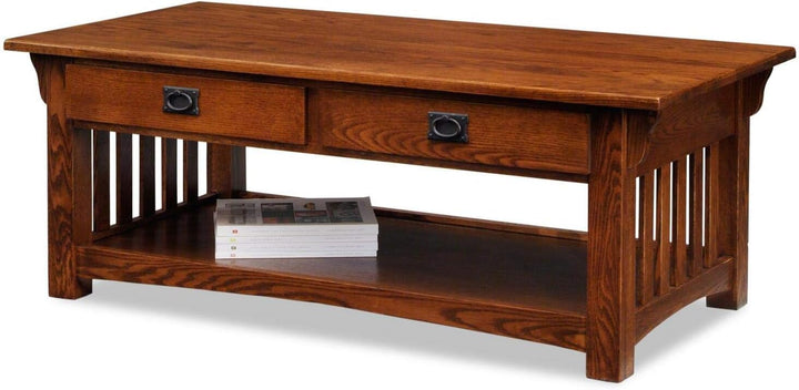 Elegant Mission-Style Coffee Table, Solid Wood, Medium Oak