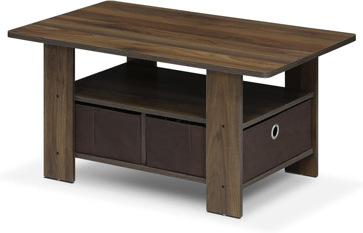 Furinno Andrey Coffee Table with Bin Drawer, Columbia Walnut