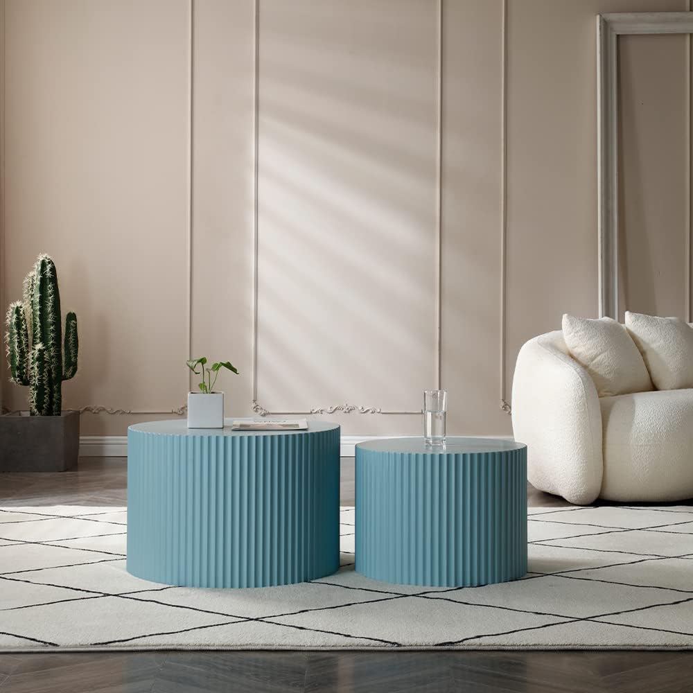 Modern Round Coffee Table Set, Nesting End Tables, Wood Circle Tables