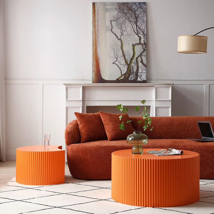 Modern Nesting Coffee Table Set, Round End Table Set, Wood Side Table, Orange