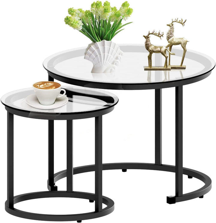 Black Nesting Coffee Glass Table Set of 2, Metal