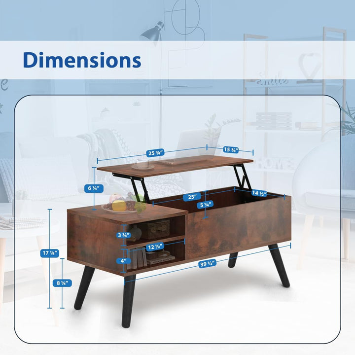 Lift-Top Coffee Table with Hidden Compartment, Modern Living Room Dining Table, Black