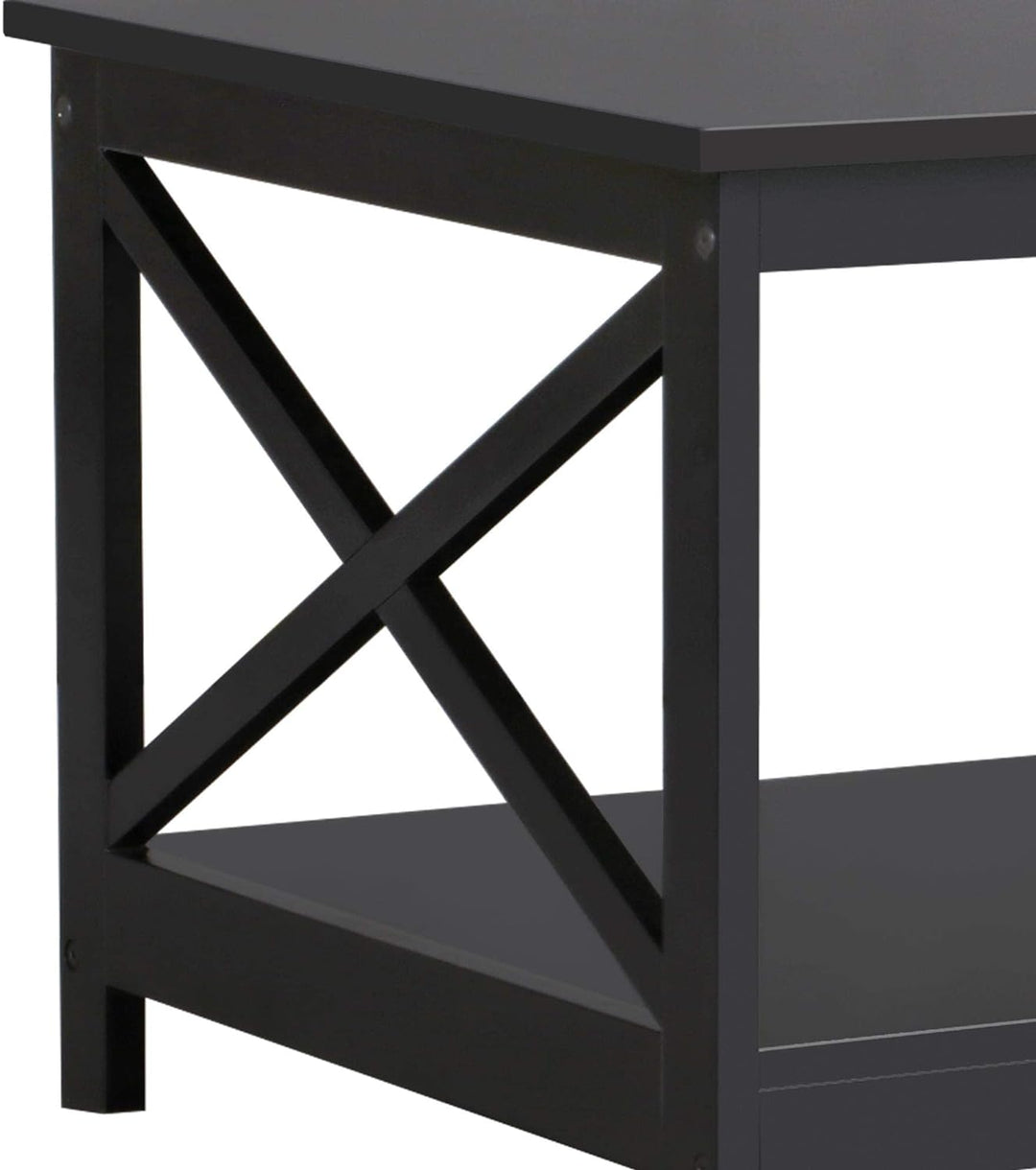 Stylish 2-Tier Wood Coffee Table, X-Shaped Accent Cocktail Table, Black