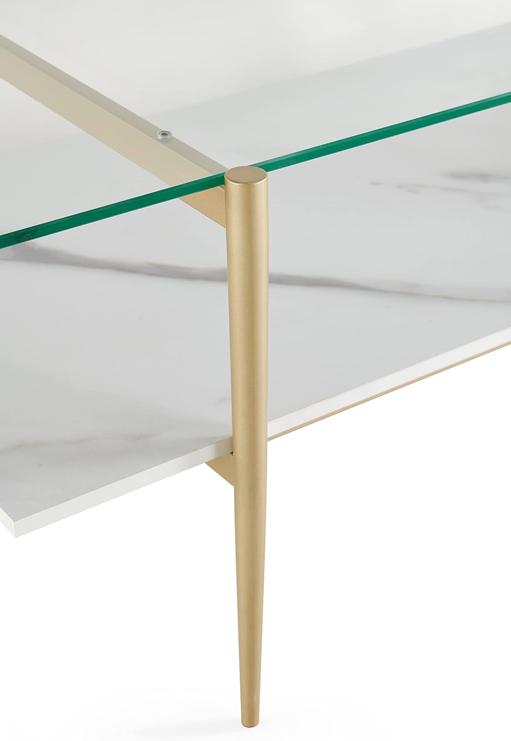 Elegant Glass Coffee Table, Double Layer Design, Gold Frame