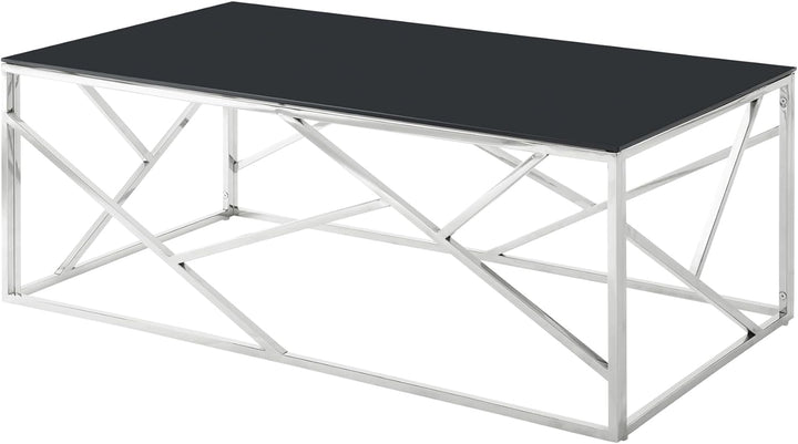 Modern Rectangular Glass Coffee Table with Black Tempered Glass Top