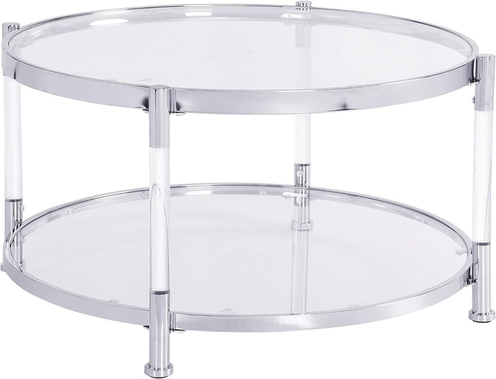 Acrylic Glass Coffee Table, Round with Metal Frame - Chrome