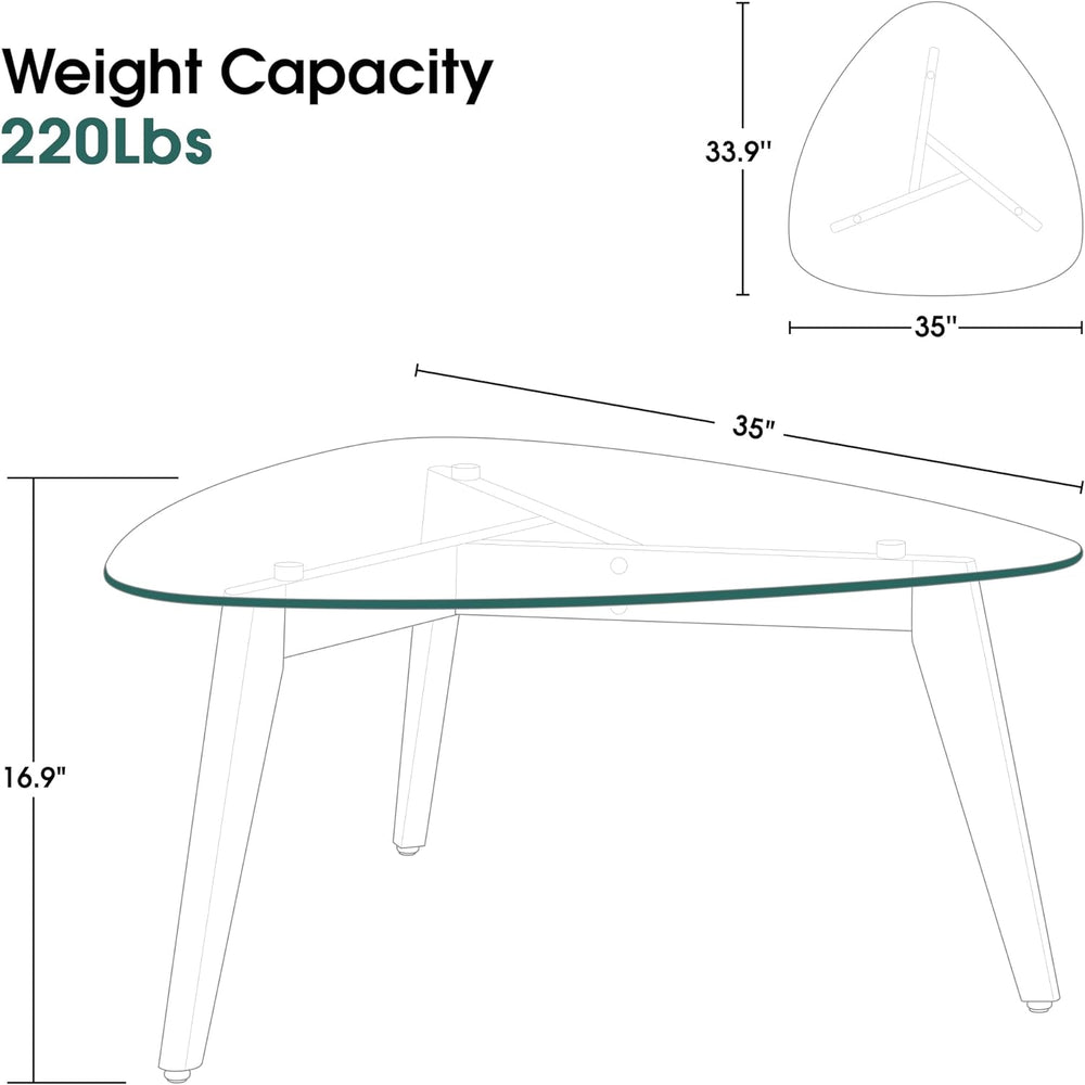 Farmhouse Glass Coffee Table with Solid Wood Legs, Nature Wood