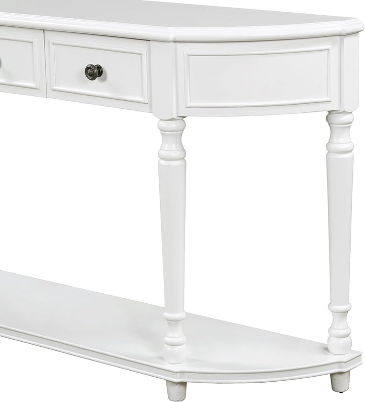 Retro Half Moon Entry Table, 2 Drawers, Shelf