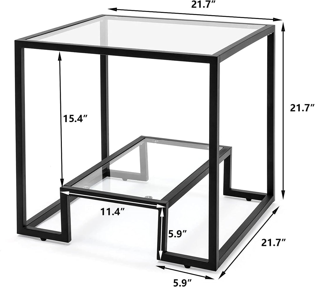 Modern 21-inch Accent Tempered Glass Top End Table, Black Legs