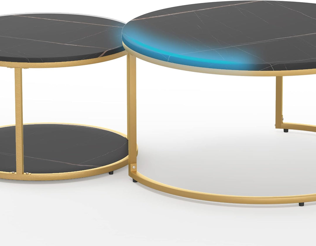 Elegant Modern Round Coffee Table Set, Black