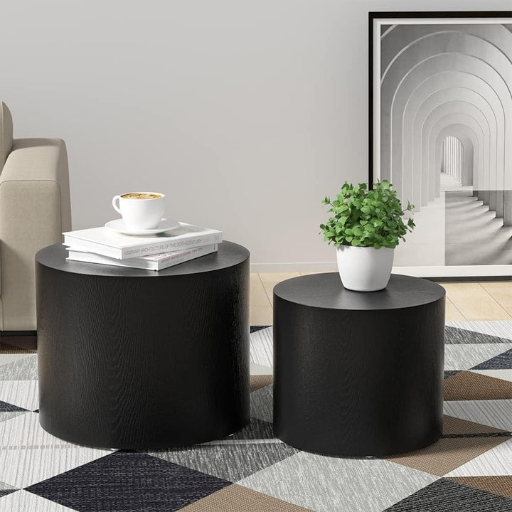 Optimized Coffee Table Set, Modern Black Round Accent Tables, Round-black-1