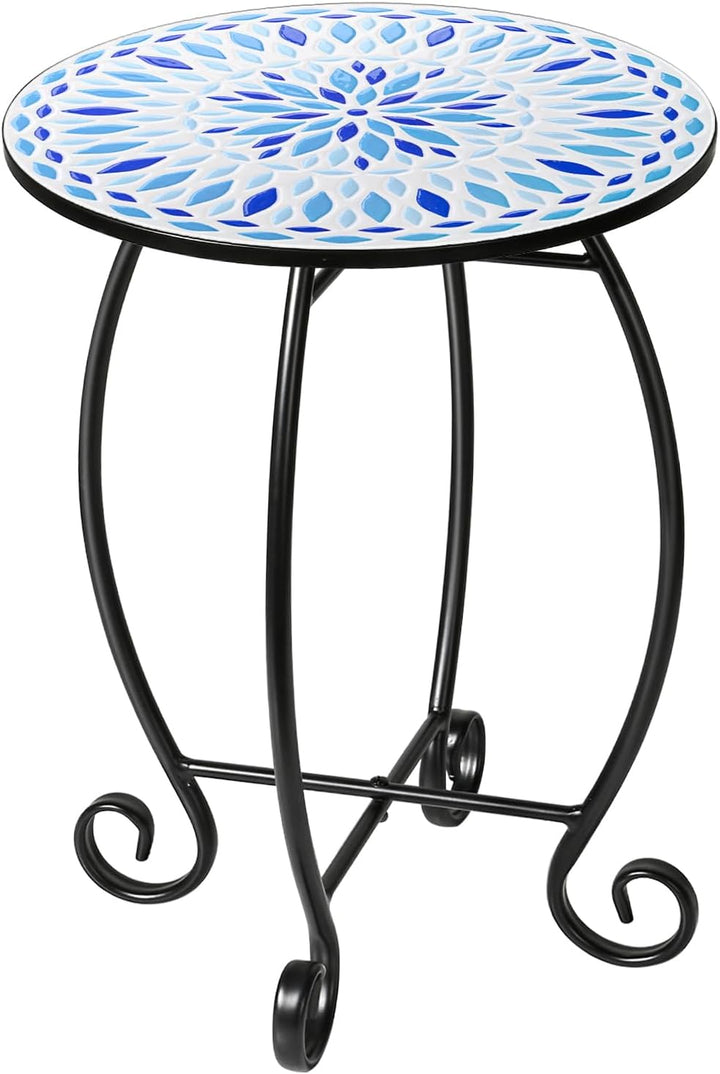 14" Outdoor Side Table, Scrollwork Accent Round End Table