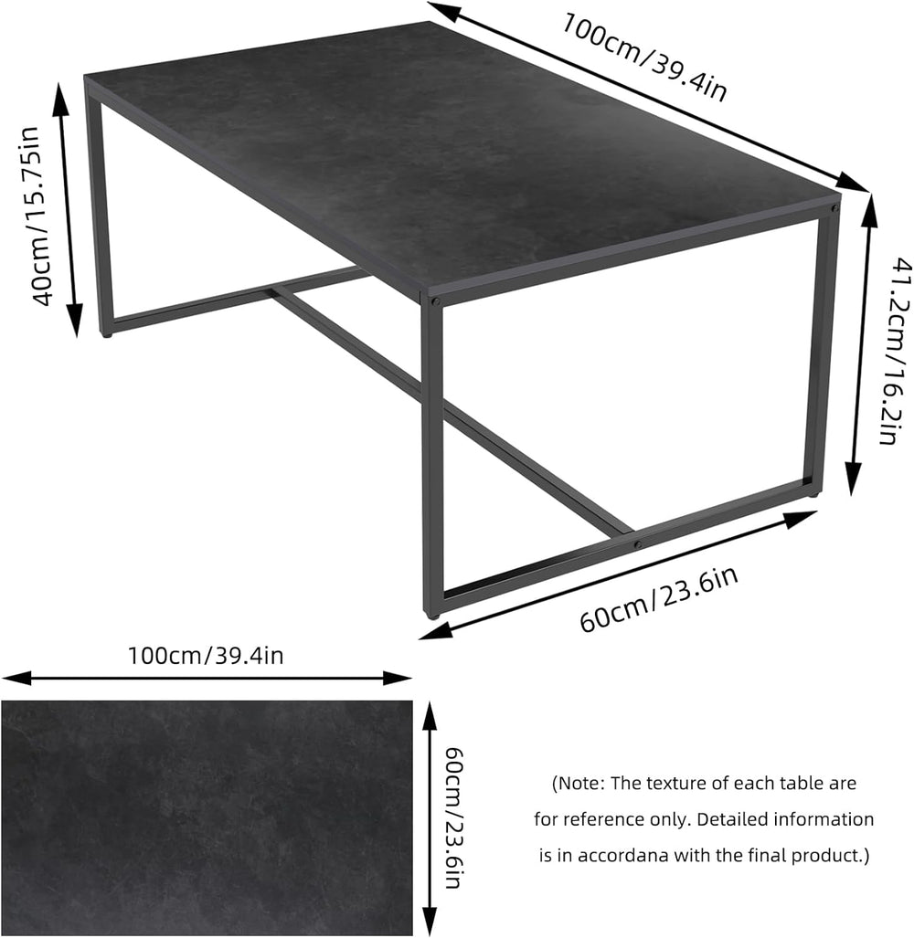 Sintered Stone Coffee Table with Black Metal Frame, Black