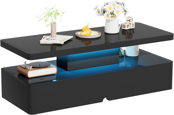 Modern Stylish Coffee Table with LED Lights, Black Coffee Table