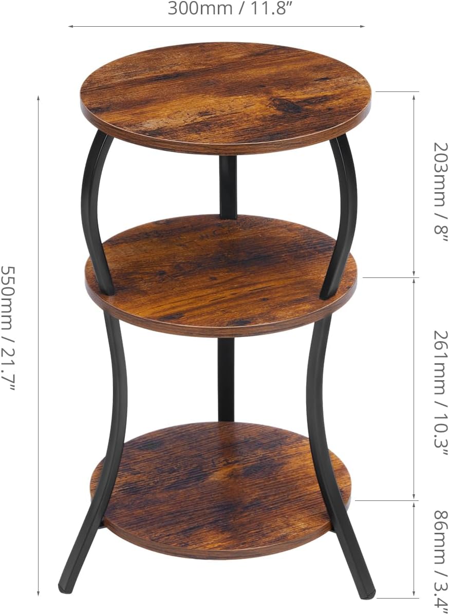 Vintage Round Side Table, 3-Tier Slim Waist End Table