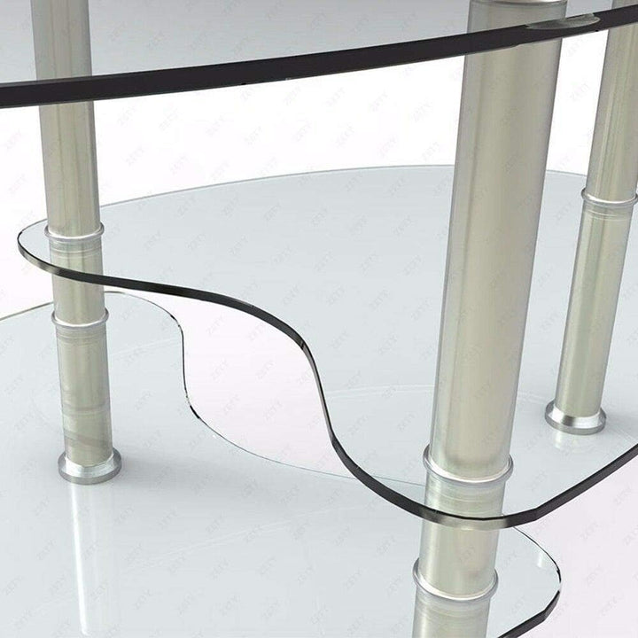 Oval Glass Top Coffee Tables, Tempered Glass & Chrome Legs (Clear)