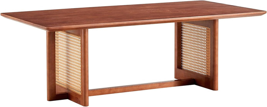 Imitation Rattan Solid Wood Coffee Table, Rectangular, B-walnut