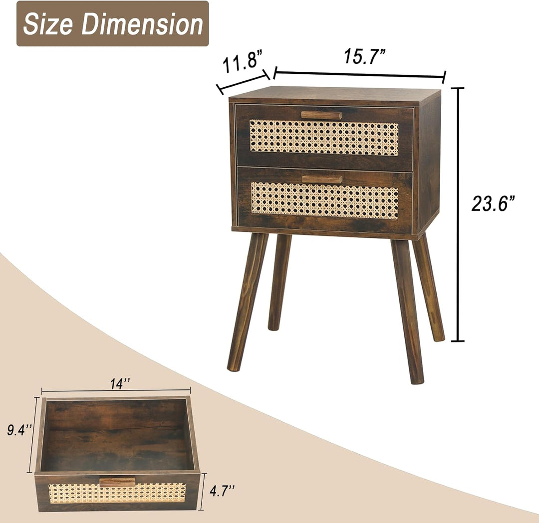 Mid Century Nightstand, Modern Rattan Bedside Table