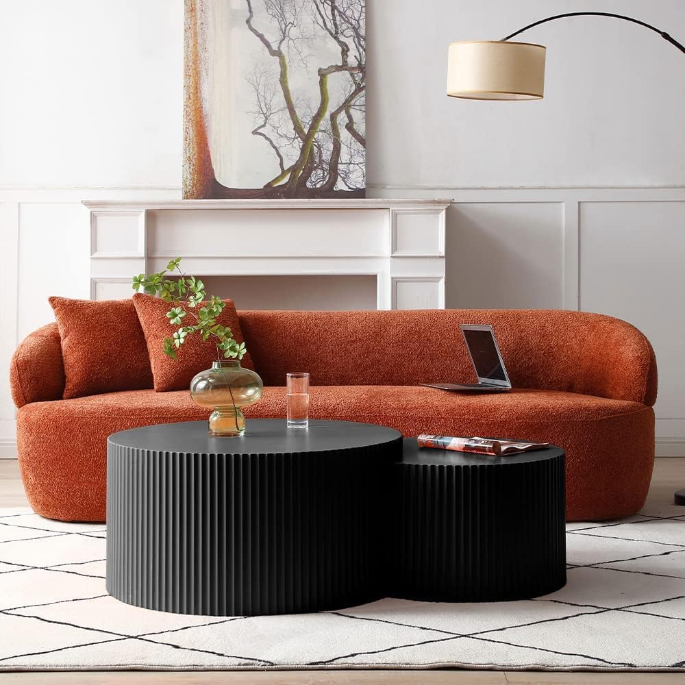 Set of 2 Nesting Coffee Tables, Matte Black, Round-Black