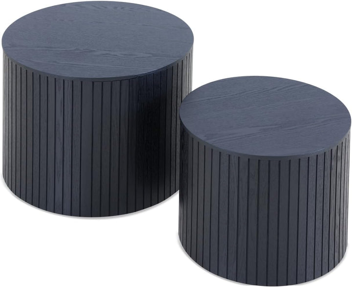 19.17'' Black Nesting Coffee Table Set, Modern Round Wooden Tables(Black-round-19.17)