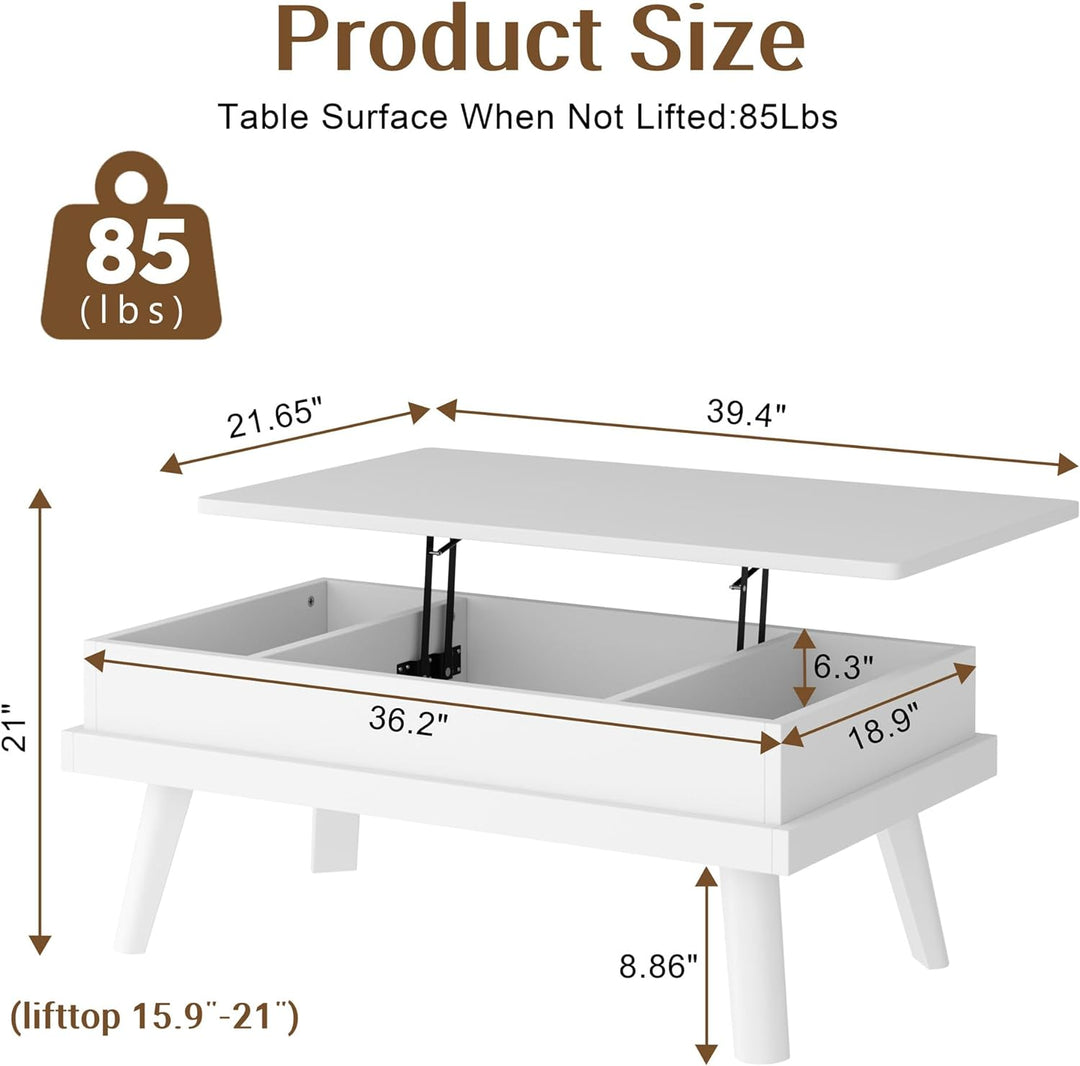 Shintenchi Lift Top Coffee Table with Hidden Compartment, White