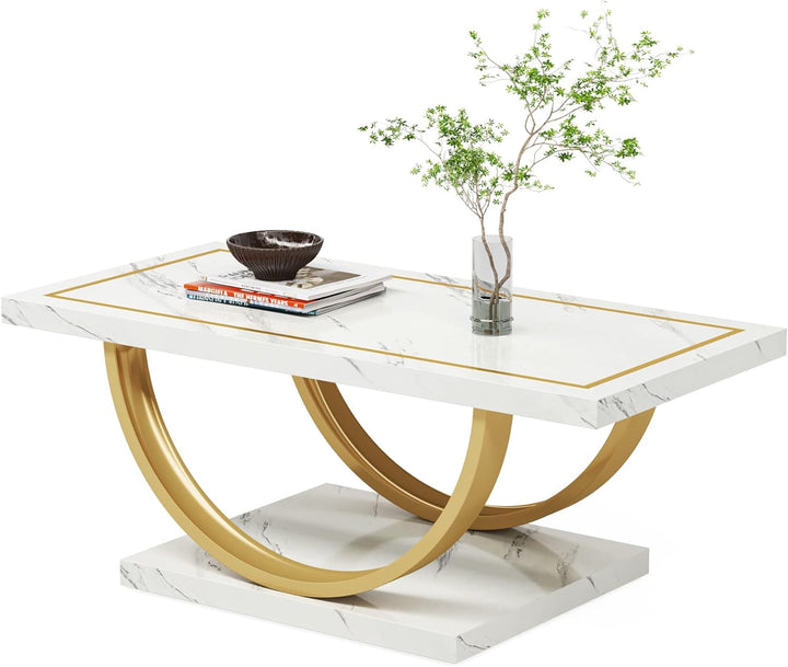 Elegant Faux Marble Coffee Table, Whitegold