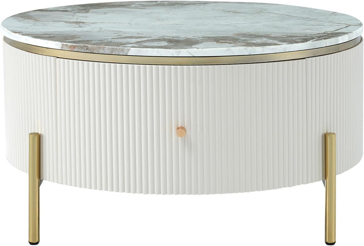 Modern Round Coffee Table with Storage, 31.5" White