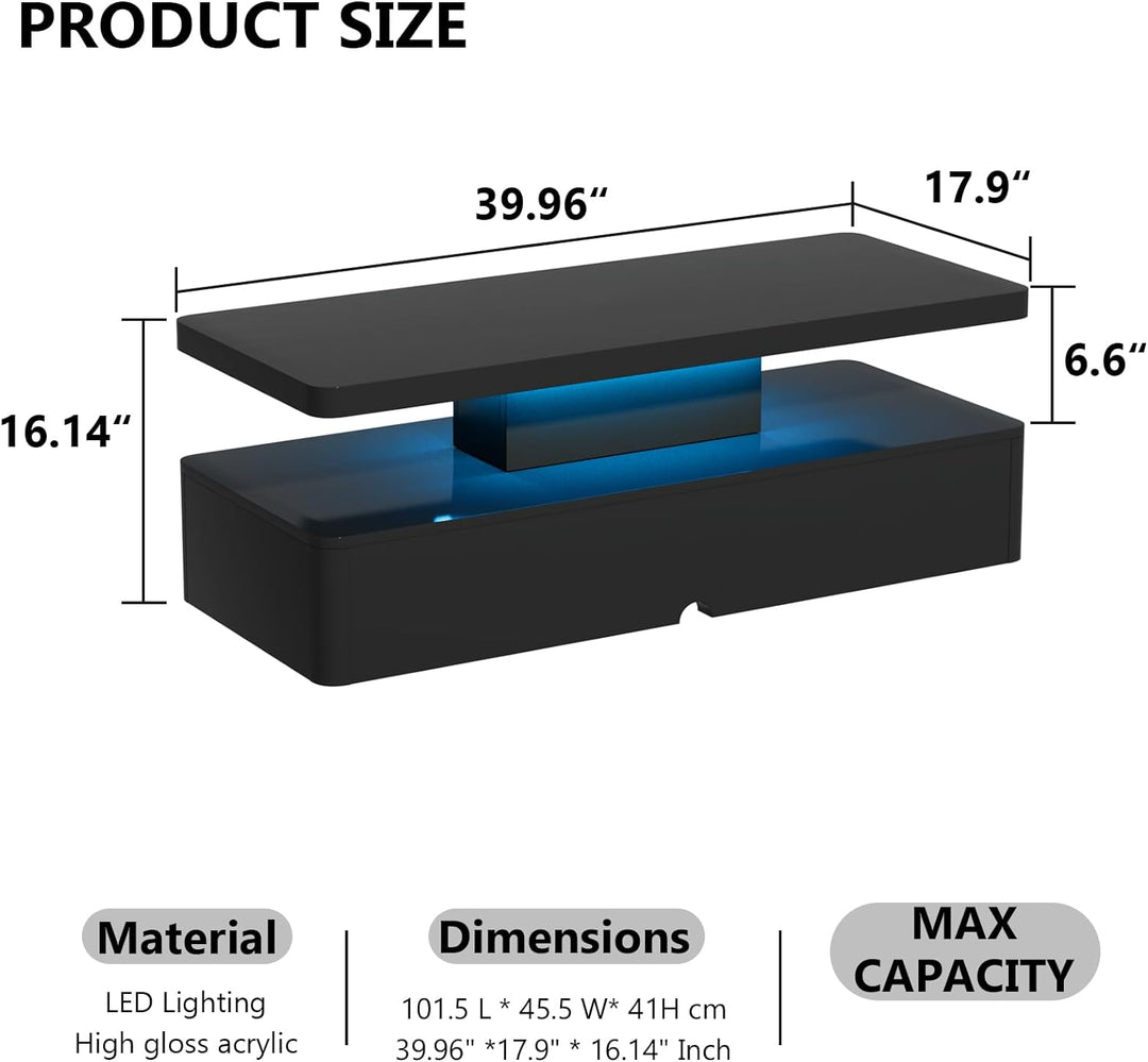 Modern Stylish Coffee Table with LED Lights, Black Coffee Table