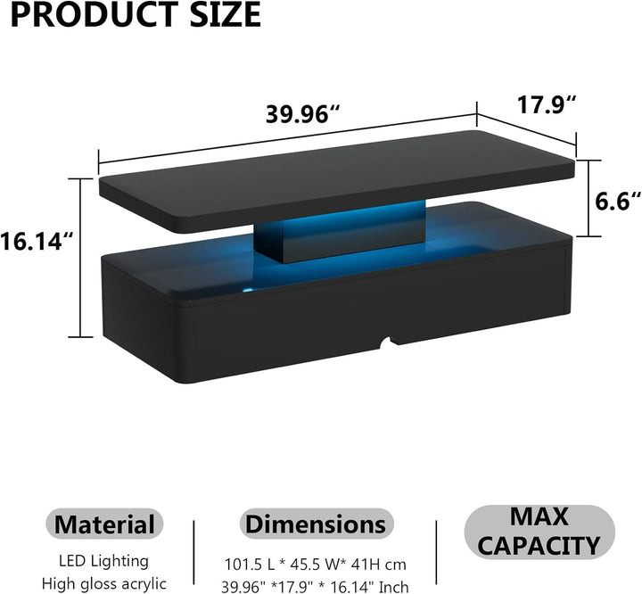 Modern Stylish Coffee Table with LED Lights, Black Coffee Table