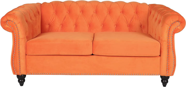 Chesterfield Loveseat, Modern Velvet Sofa Tufted Couch (Orange)